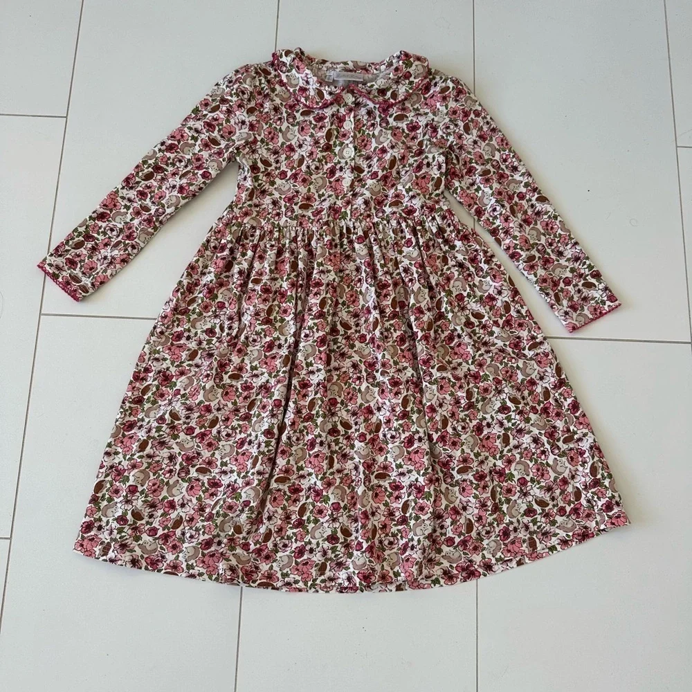 Rachel Riley Peter Pan girls Floral Pink and Green Kids Dress cotton 8Y